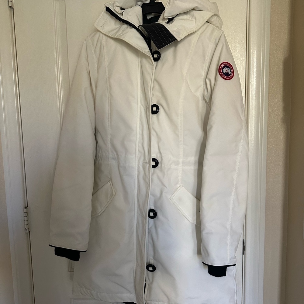 Canada Goose Rossclair White Parka with Pocket Detail
